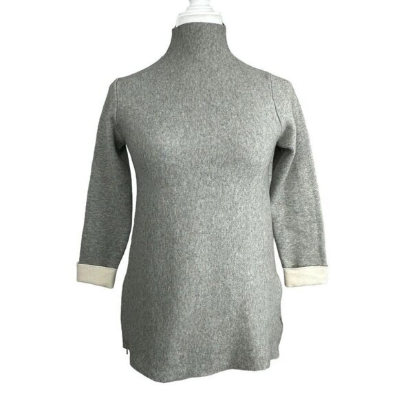 Tahari Sweaters - Tahari Womens Gray Mock Neck Tunic Sweater Side‎ Zip Contrast Cuff XS